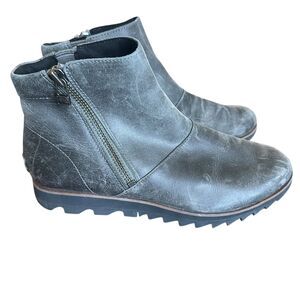 Sorel Harlow Leather Booties 8 Zip Waterproof distressed Gray